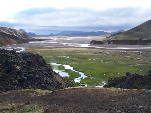 View from a lava field near Landmannalaugar